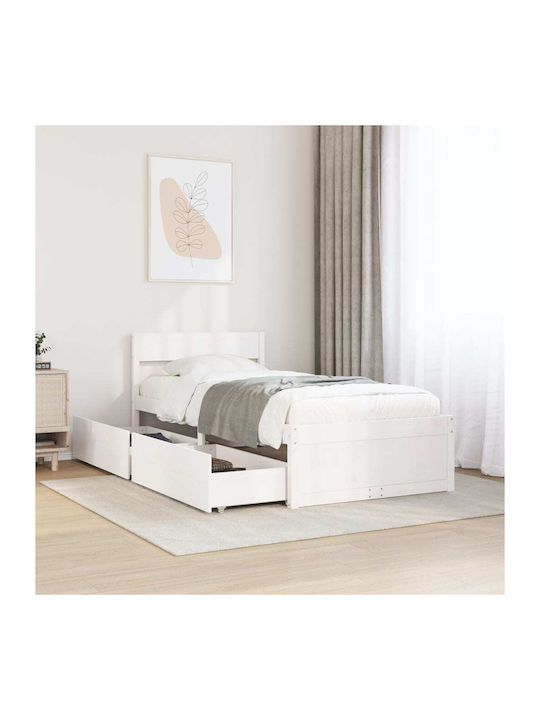 Bed Single Made of Solid Wood White with Slats ...
