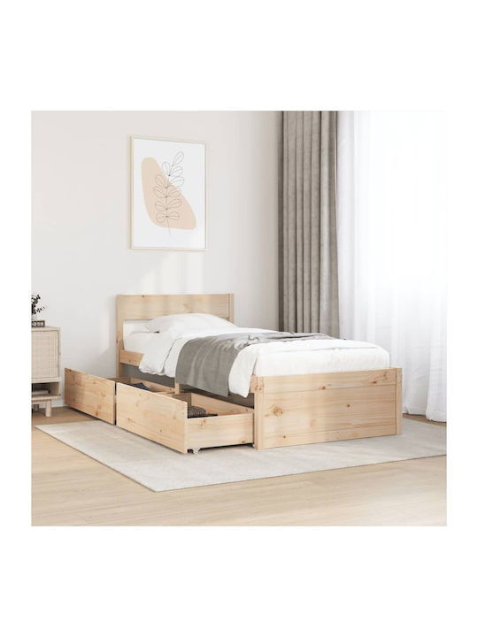 Bed Single Made of Solid Wood Brown with Slats ...