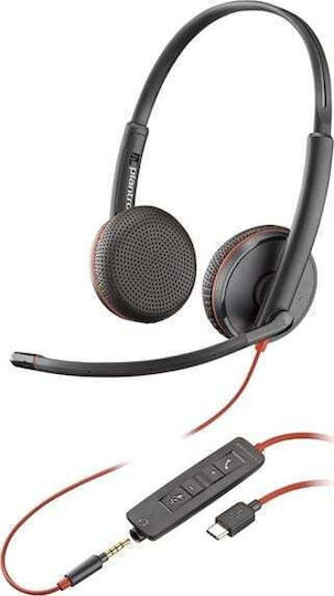 Plantronics Blackwire C3225 On Ear Multimedia Headphone with Microphone 3.5mm Jack / USB-C