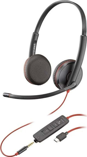 Plantronics Blackwire C3225 Auf dem Ohr Multimedia-Headsets mit Mikrofon und Verbindung 3,5 mm Klinke / USB-C in Schwarz Farbe