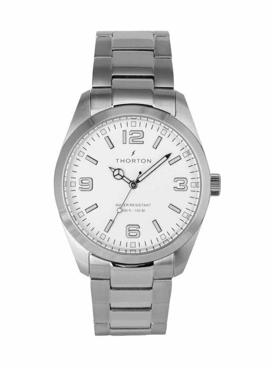 Thorton Ανδρικό Ρολόι 41mm Μπαταρίας με Ασημί Μ...