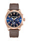 Men's Watch Chronograph Battery with Brown Leather Strap