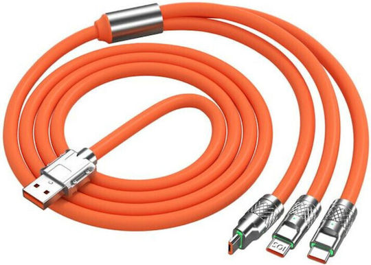 Редовна USB към Lightning / Type-C / micro USB Кабел Червен 2м