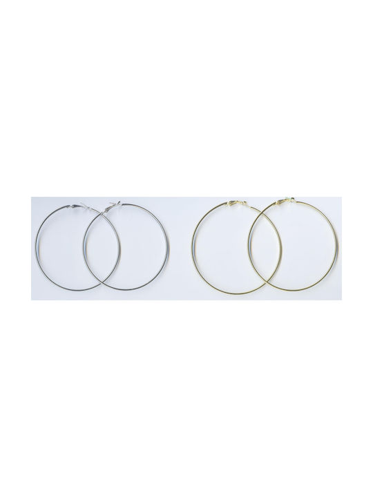 Metallic Hoop Earrings 8.5cm Silver