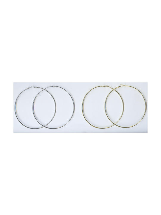 Metallic Hoop Earrings 9cm - Silver