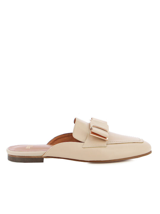 Boss Shoes Flat Leather Mules Beige