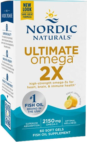 Nordic Naturals Ultimate Omega 2X Cod Liver Oil and Fish Oil 2150mg 60 softgels Lemon