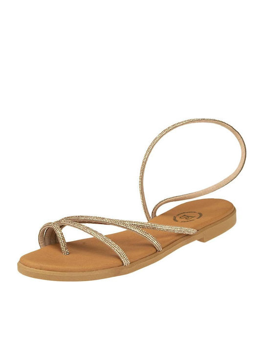 Baroque Leather Women's Flat Sandals in Gold Color