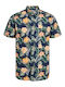 Short-sleeved Cotton Shirt Floral Navy Blazer