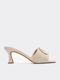 Mules with Thin High Heel in Beige Color