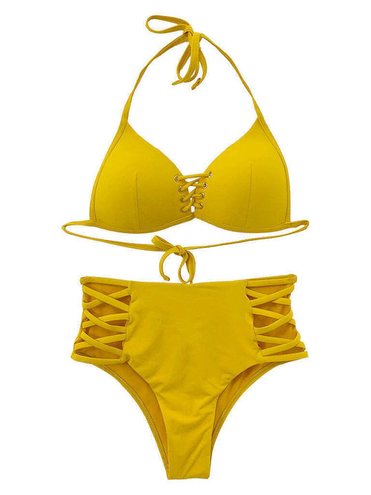 Set Bikini Τριγωνάκι Ψηλόμεσο Κίτρινο