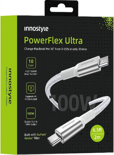 Innostyle USB 2.0 Cable USB-C male - USB-C 100W Ασημί 2m ICC200ALSLV