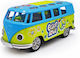 Mașinuță Miniaturală Metalică Vw Flower Power Bus cu Lumină și Sunet Albastru Verde