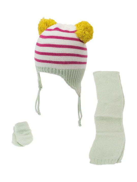 Kitti Σετ Παιδικό Σκουφάκι με Κασκόλ & Γάντια Πλεκτό Τιρκουάζ για Νεογέννητο