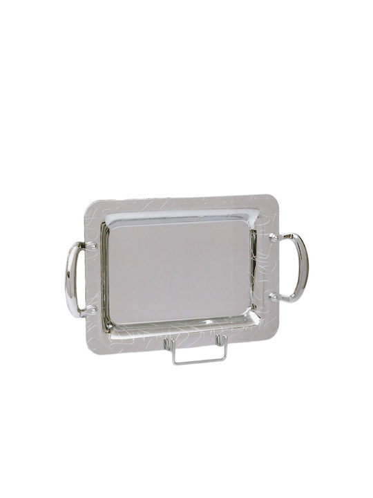 ForHome Inoxidabil Dreptunghiular Tavă de Servire cu Mânere în Culoare Argintiu 42x24cm GB-2274-A 1buc