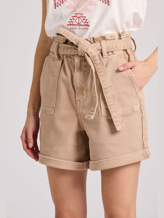 Funky Buddha Women's Jean High-waisted Shorts Beige