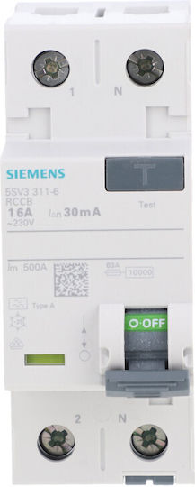 Siemens Ρελέ Ράγας Διαρροής 16A Διπολικό με Τάση 230V