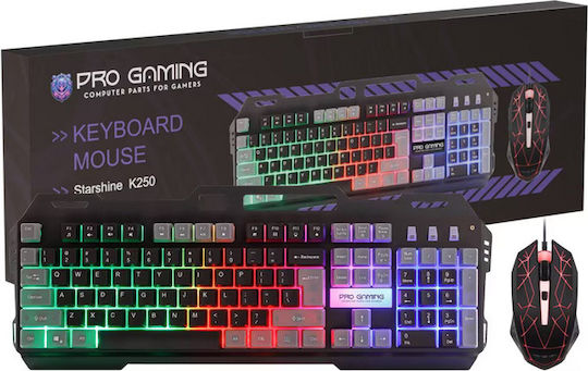 ProGaming Pro Gaming K250 Set Gaming Tastatură cu iluminare RGB & Mouse (Engleză US) Gri