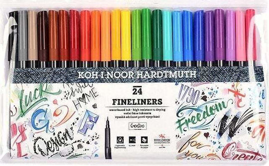 Koh-I-Noor Μαρκαδόροι Ζωγραφικής 0.3mm Λεπτοί, Πλενόμενοι Σετ 24 χρώματα