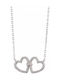 Oxzen Platinum-plated Necklace Double with design Heart from Silver with Zircon