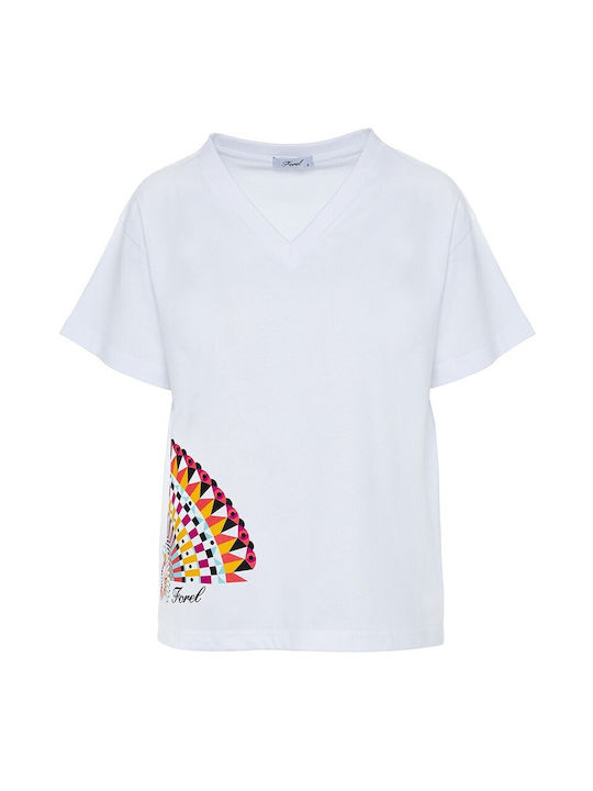 Forel Γυναικείο T-shirt με V Λαιμόκοψη White