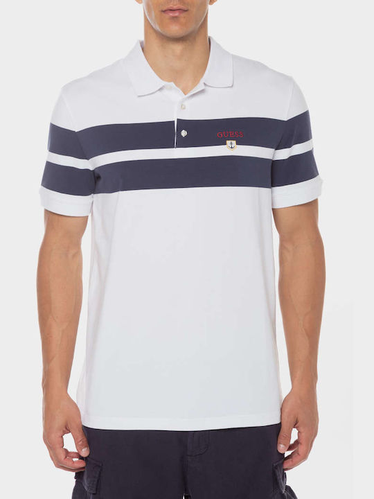 Guess Bluza Bărbătească cu Mânecă Scurtă Polo Albă