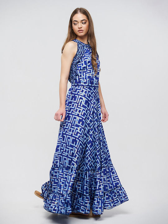 Ble Resort Collection Καλοκαιρινό Maxi Φόρεμα με Βολάν Μπλε
