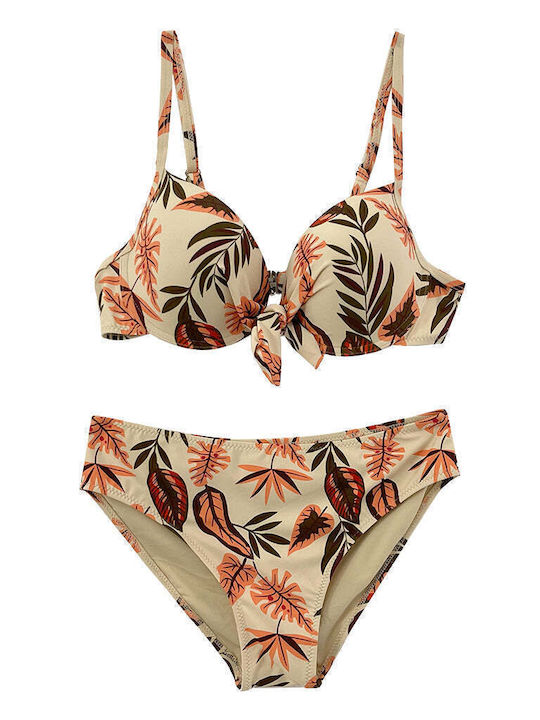Ustyle Set Bikini Floral Μπεζ/καφέ