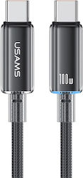 Usams US-SJ660 LED / Braided USB 2.0 Cable USB-C male - USB-C 100W Black 1.2m (SJ660USB01)