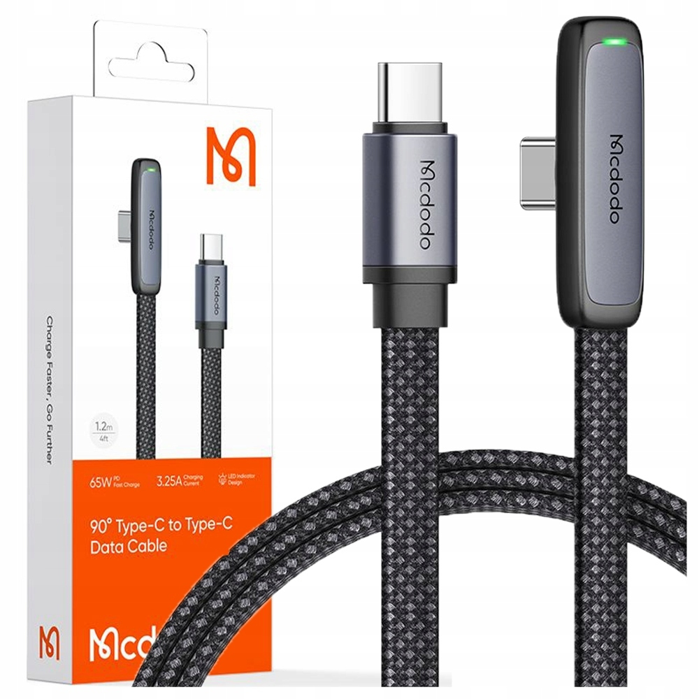 90 degree cable USB-C to USB-C Mcdodo CA-3360, 65W, 1.2m (black)