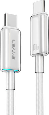Usams US-SJ660 Împletit / LED USB 2.0 Cablu USB-C bărbătesc - USB-C de sex masculin 100W Alb 1.2m (SJ660USB02)