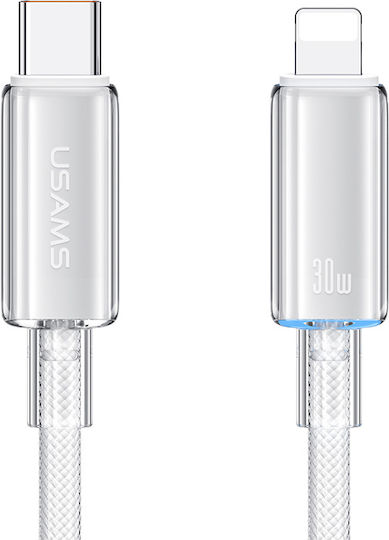 Usams Us-sj659 LED / Geflochten USB-C zu Lightning Kabel 30W Weiß 1.2m (SJ659USB02)