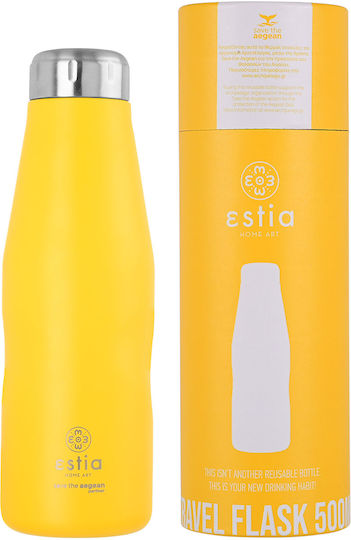 Estia Travel Flask Save the Aegean Ανακυκλώσιμο Μπουκάλι Θερμός Ανοξείδωτο BPA Free 500ml Pineapple Yellow