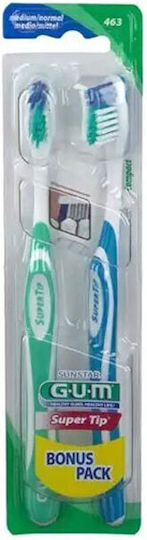 GUM Super Tip Compact 463 Οδοντόβουρτσα Medium Πράσινη / Μπλε 2τμχ