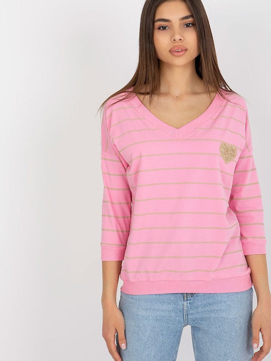 BFG Women's Blouse Cotton with 3/4 Sleeve & V Neckline Pink