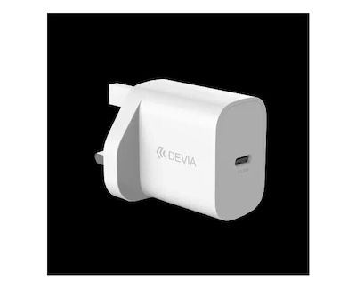 Devia Wall Adapter with USB-C port 20W Power Delivery in White Colour (UK Charging Plug)