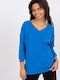 BFG Women's Blouse Cotton with 3/4 Sleeve & V Neckline Blue