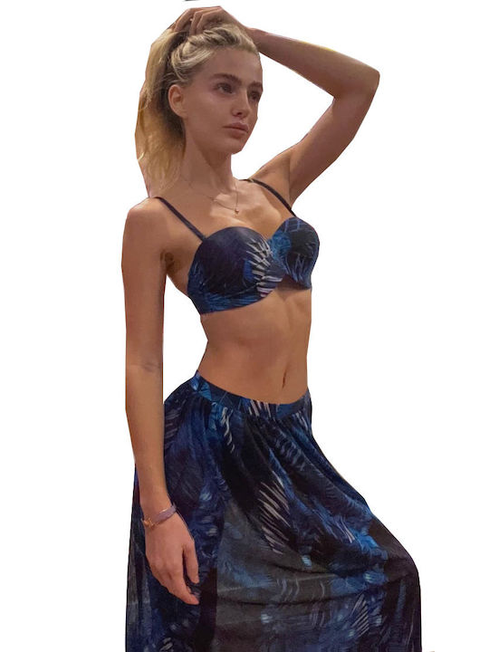 Mya Padded Underwire Bikini Set Bra & Skirt Bottom Blue Floral