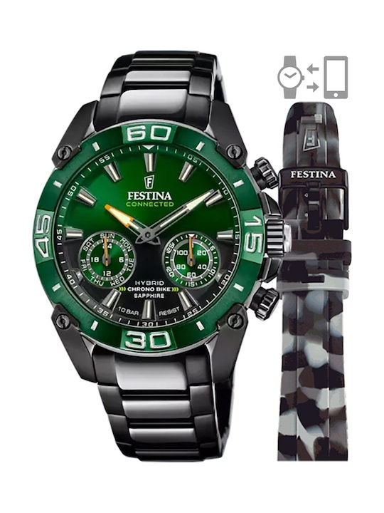 Festina Chrono Bike Connected Special Edition Ceas Barbati 45.5mm Cronograf Baterie Cu Brățară Metalică Neagră