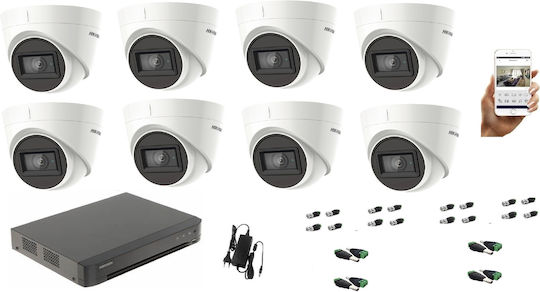 Комплект 1x Hikvision Ids-7208huhi-m1/s 8 X Hikvision Ds-2ce78u1t-it3f 1 Трансформатор 5 A 12волта Bnc Изображение и Захранване