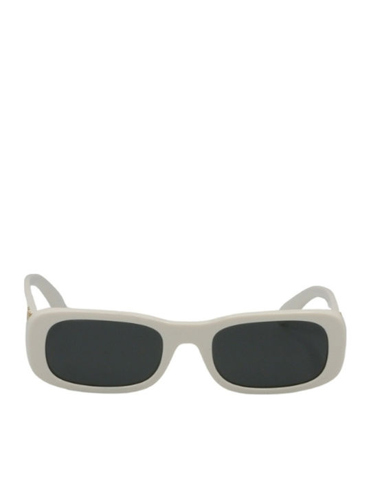 Women's Sunglasses with White Horn-Rimmed Frame and Grey Lenses