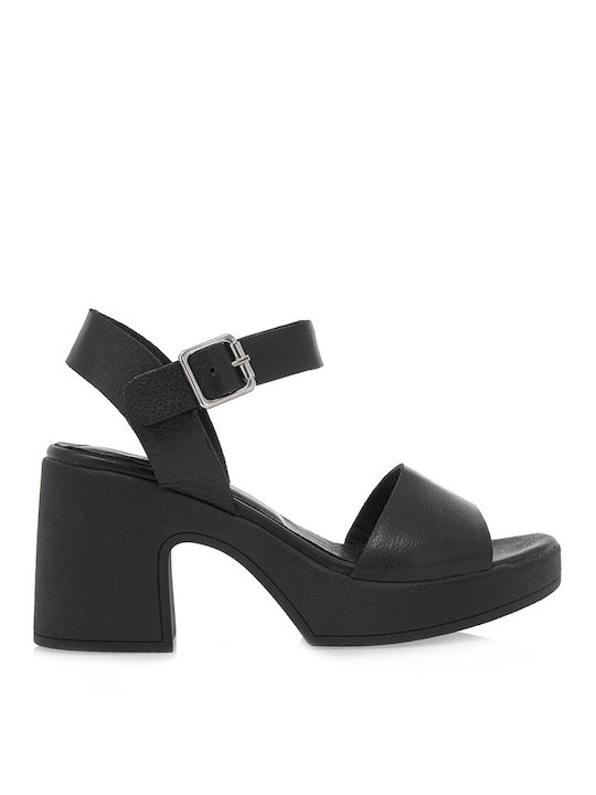 She's Leather Women's Sandals Black with High Heel