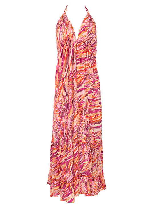 Lara Ethnics Petal Maxi Dress Satin with Ruffle Pink