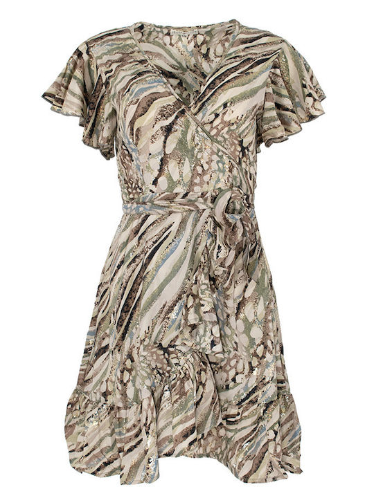 Lara Ethnics Kalyvia Mini Dress Wrap with Ruffle Khaki