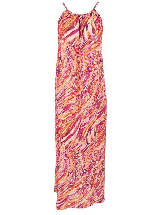 Lara Ethnics Capri Maxi Φόρεμα Σατέν Ροζ