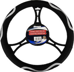 Autoline Car Steering Wheel Cover 21613 Onyx Metal Mesh A with Diameter 38cm made of Leatherette Silver with Black Stitching
