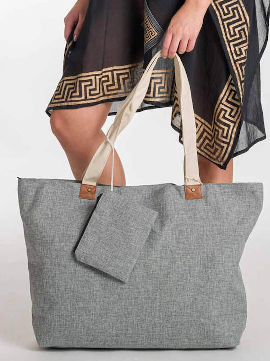 Fabric Beach Bag with Wallet Gray