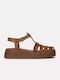 IRIS Leather Women's Flat Sandals Flatforms in Tabac Brown Color