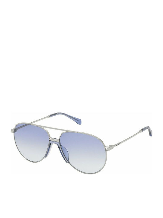 Zadig & Voltaire Men's Sunglasses with Silver Metal Frame and Blue Gradient Lens