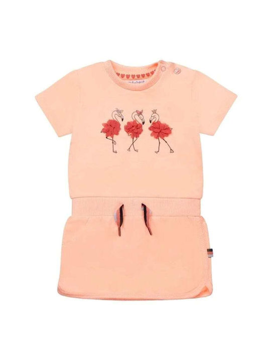 Dirkje Mädchen Kleid Kurzärmelig Peach Flamingo